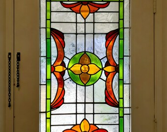 Vintage Symmetrical Stained Glass Window Film - Custom Size - Victorian Privacy Cling