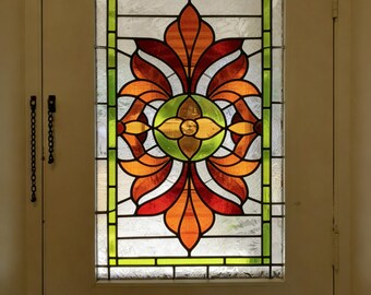 Art Nouveau Green Vine Stained Glass Window Film - Custom Size - Botanical Privacy Cling - Nature Home Decor