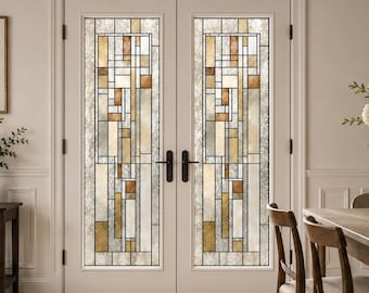 Stained Glass Window Film for Double Doors Geometric Frosted Privacy Cover Static Cling Decorative Window Vinyl Non Adhesive Custom Size