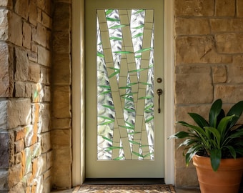 Stained Glass Bamboo Window Film - Custom Size - Zen Botanical Privacy Cling