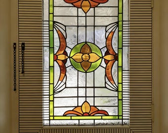Vintage Symmetrical Stained Glass Window Film - Custom Size - Victorian Privacy Cling