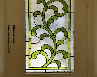 Art Nouveau Green Vine Stained Glass Window Film - Custom Size - Botanical Privacy Cling