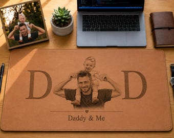 Personalized Daddy & Me Leather Desk Mat, Custom Photo Sketch Mouse Pad for Dad