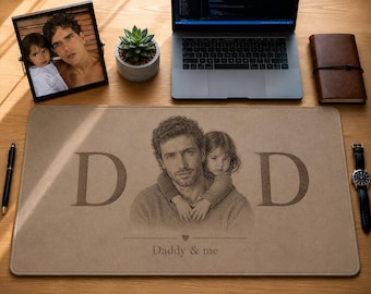 Custom Dad & Kids Portrait Desk Mat, Personalized Line Art Mouse Pad for Father’s Day