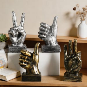 Vintage distressed hand gesture statue, Creative Finger Ornament, Home Interior Accent, Office Desk Decor