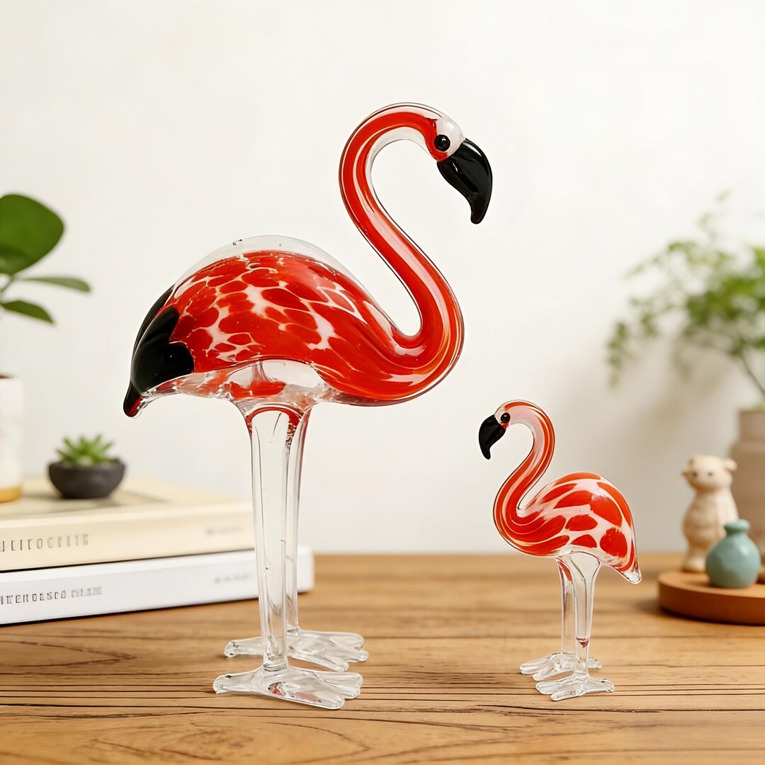 Mini Flamingo Handblown Glass Flamingo Figurine,tropical Miniature Bird Decor,mother ...