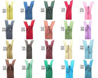 Concealed Invisible Zips / Zipper (30 Colours & 4 Sizes) - 8" / 9" / 16" and 22" Zippers