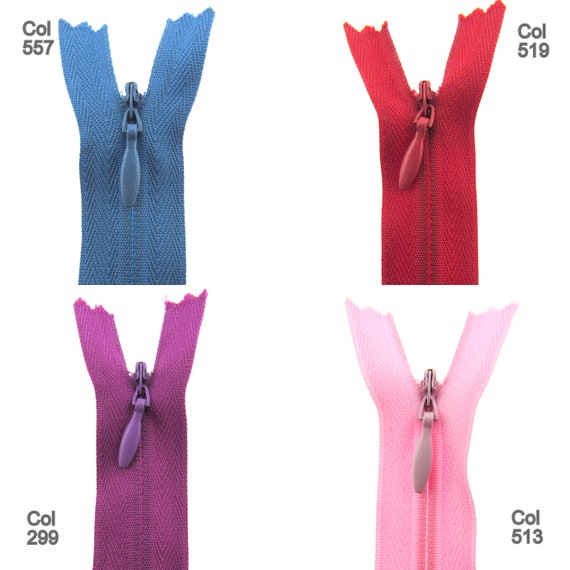 10/" 24/" CONCEALED No:3 INVISIBLE NYLON ZIPS *8 SIZES /& 27 COLOURS* DRESSMAKING