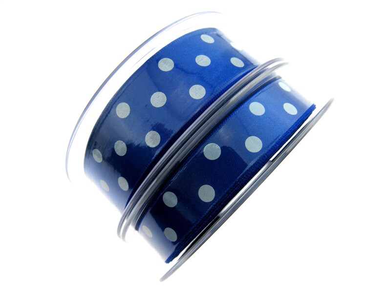 x 15mm Berisfords Essentials Polka dot Satin Ribbon 20m Whole Roll