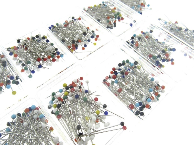 80 Pins Suitable for Lace /& Wedding Dresses 32mm Coloured Glass Head Pins