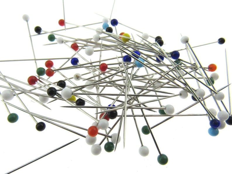 80 Pins Suitable for Lace /& Wedding Dresses 32mm Coloured Glass Head Pins