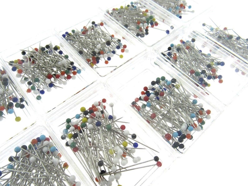 80 Pins Suitable for Lace /& Wedding Dresses 32mm Coloured Glass Head Pins