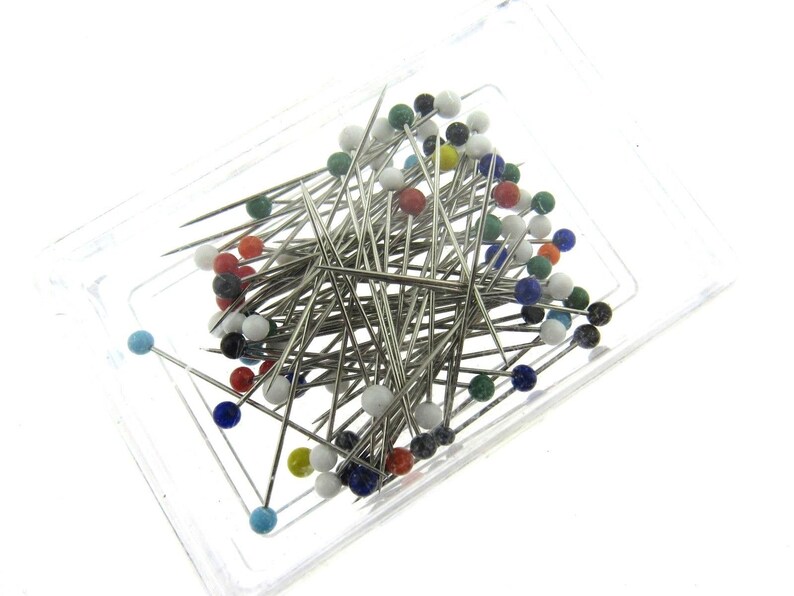 80 Pins Suitable for Lace /& Wedding Dresses 32mm Coloured Glass Head Pins