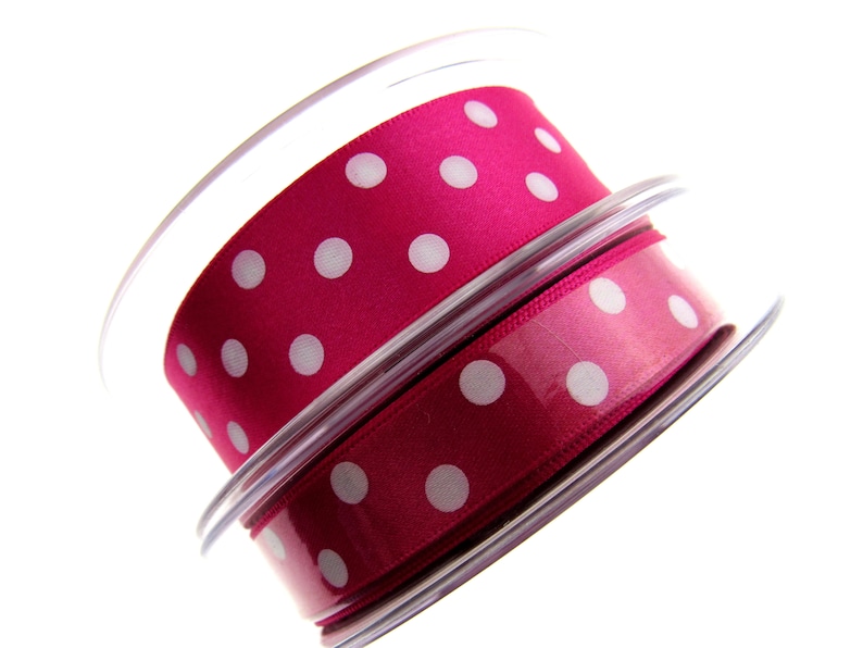 x 15mm Berisfords Essentials Polka dot Satin Ribbon 20m Whole Roll