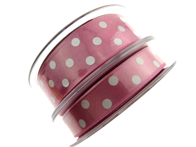 x 15mm Berisfords Essentials Polka dot Satin Ribbon 20m Whole Roll