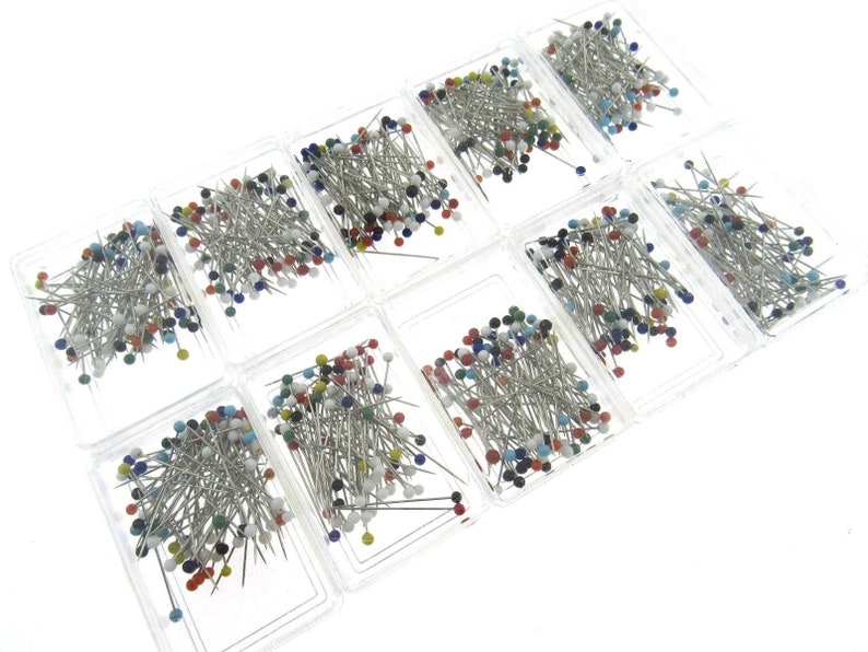80 Pins Suitable for Lace /& Wedding Dresses 32mm Coloured Glass Head Pins