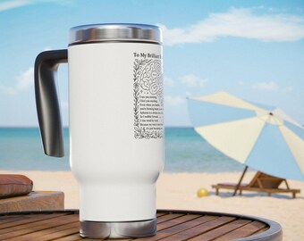 tasse de voyage | poème de mon cerveau brillant avec aphasie Mug de voyage | Art neuro inspirant, acier inoxydable 14 oz