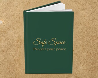 Djupgrön inbunden dagbok | Guldfärgad "Safe Space"-dagbok (150 sidor)