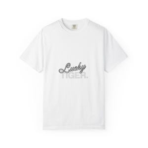 Lucky Tiger script logo T-Shirt | Vintage typography, minimal chest print