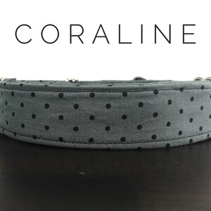 Coraline Grey with Black Polka Dots Dog/Cat Collar and/or Leash image 1