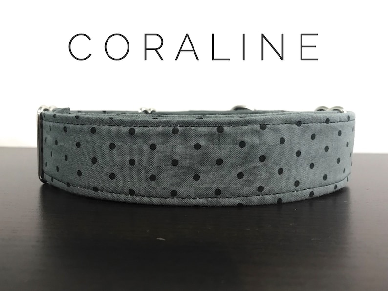 Coraline Grey with Black Polka Dots Dog/Cat Collar and/or Leash image 1