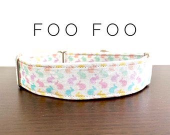 Foo Foo- White with Multicolored rabbits Dog/Cat Collar and/or Leash