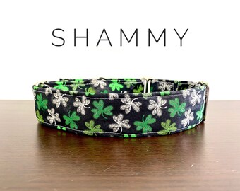 Shammy- Black with Chalk Doodled Shamrocks Dog/Cat Collar and/or Leash