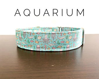Aquarium- Sea Life on Blue Dog/Cat Collar and/or Leash