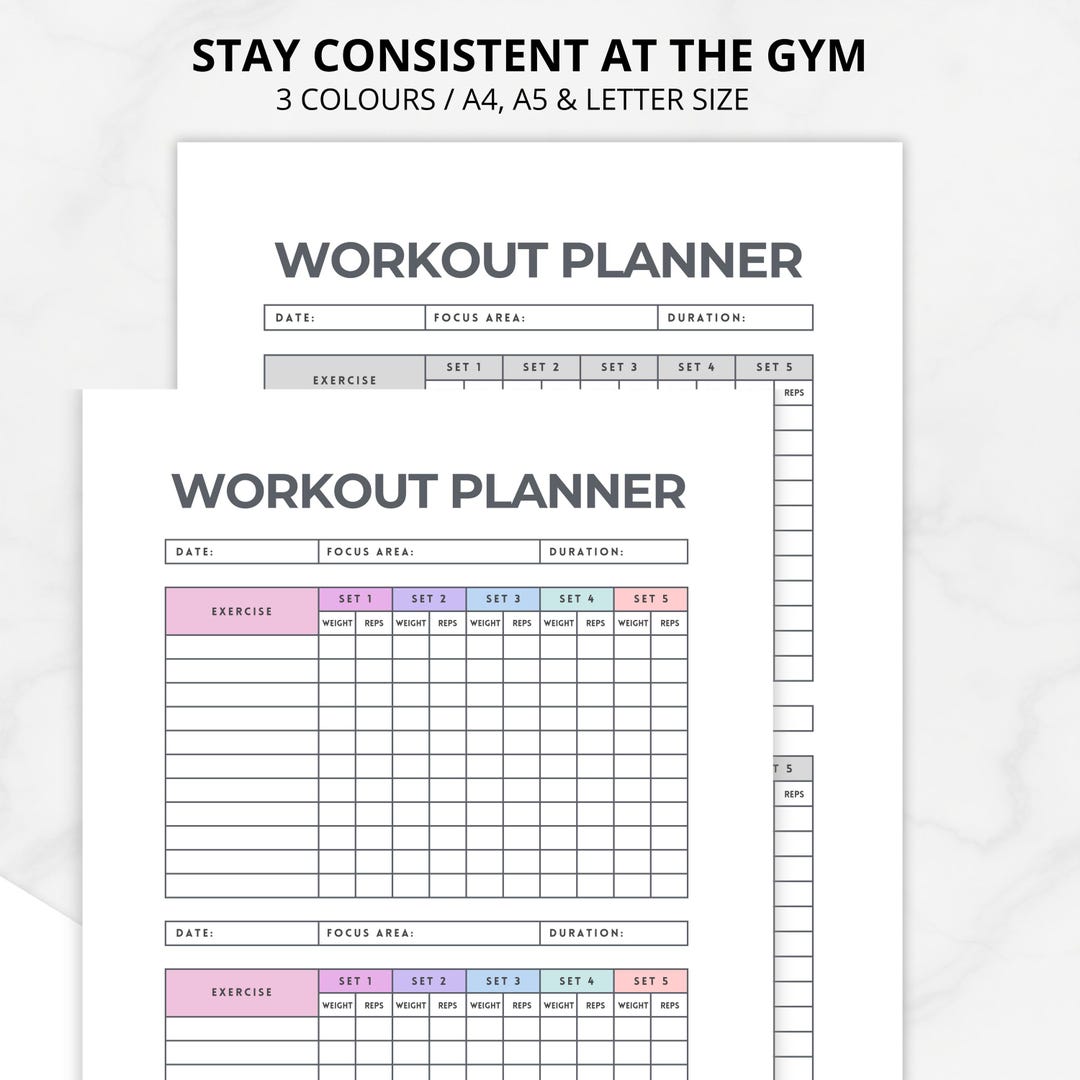 Workout Planner Printable | Gym Workout Log Book PDF, Exercise Tracker ...