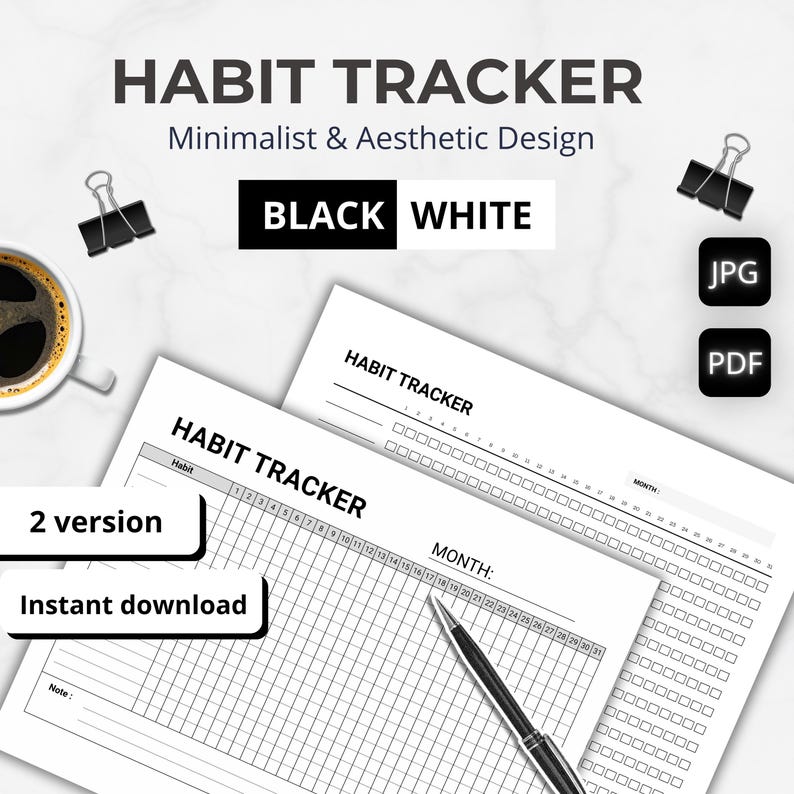Minimalist Habit Tracker Printable – Monthly Routine Log, Ink-saving ...