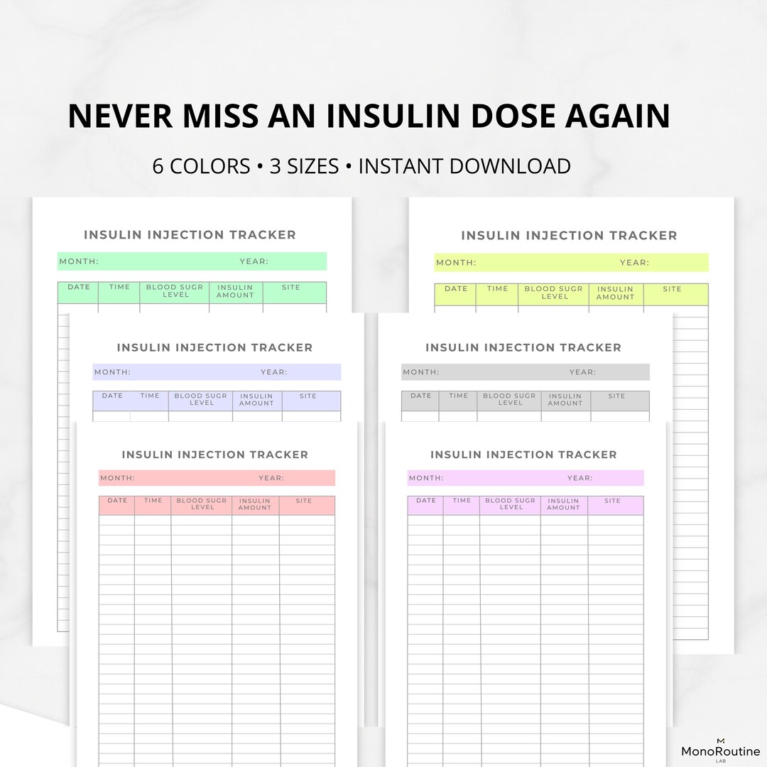 Insulin Injection Tracker Printable | Blood Sugar Log | Diabetes ...