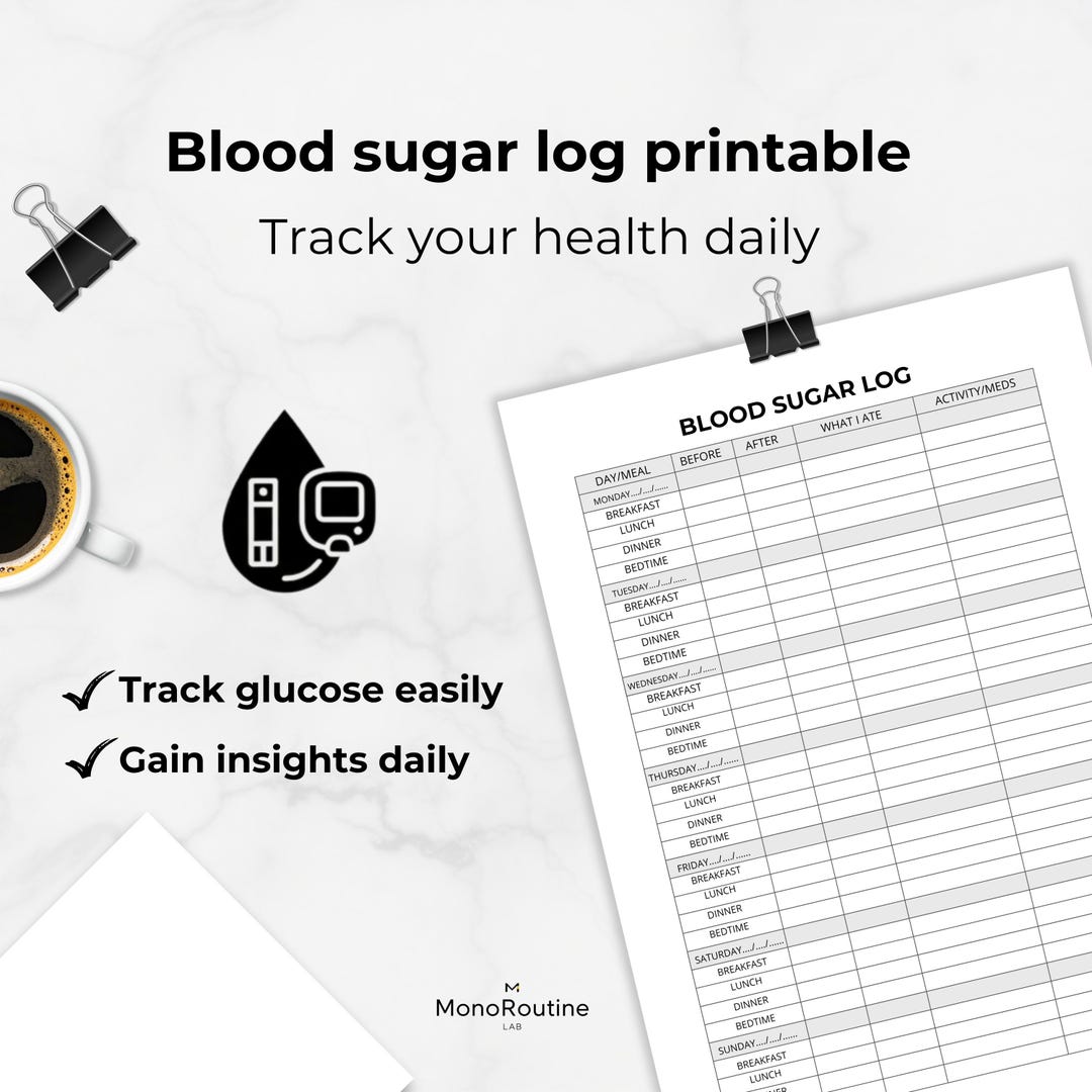 Blood Sugar Log Printable, Daily Glucose Tracker, Diabetes Logbook PDF ...