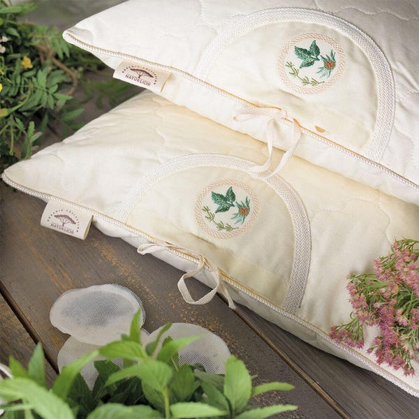Buckwheat Husk Pillow with Herbal Sachets, Orthopedic Neck Support Pillow, Natural Sleep Aid, Aromatherapy Pillow with Thyme, Mint & Juniper