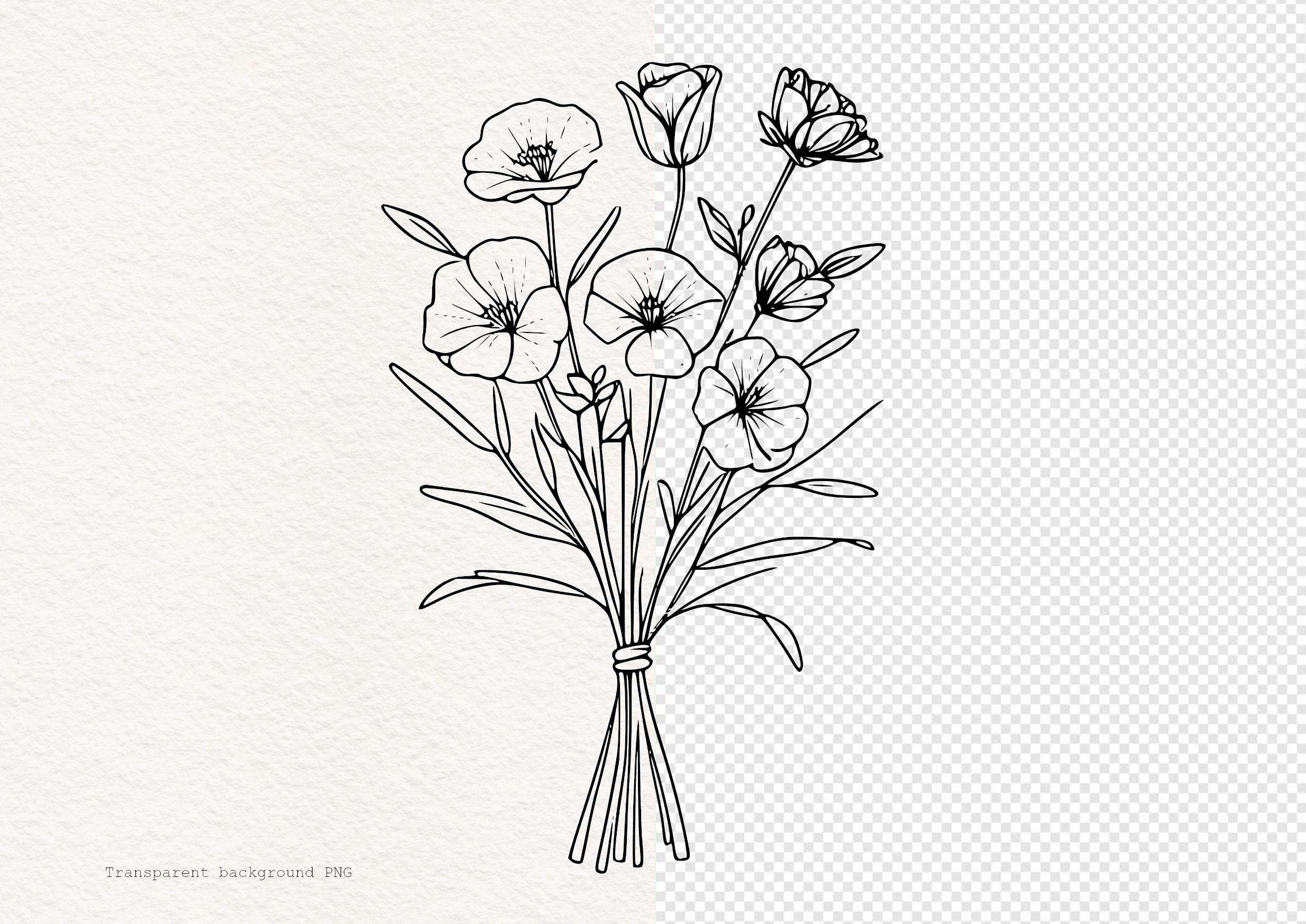 ミニ花束の線画：手描きの花のスケッチ（SVG、PNG） - Etsy 日本