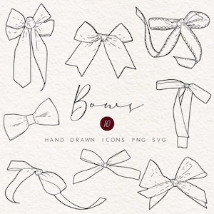 Hand Drawn Line Art Bow Clipart - PNG SVG Bundle, fine line art bow clipart, ribbon clip art, wedding invitation, bow vector