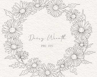 Hand drawn floral wreath, daisy flower wreath, wild flower frame png svg, floral botanical frame, floral invitation, flower vector