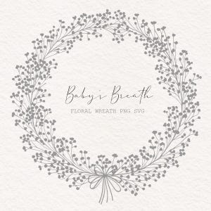 Schleierkraut Kranz, floraler Lorbeerkranz, minimale Linie Kunst floral Clip Art, botanischer Rahmen, Blumenrand, wilde Blume png svg, Blätter png