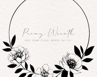 Peony Wreath, Floral Circle Frame, Wedding Invitation Clipart (PNG SVG)
