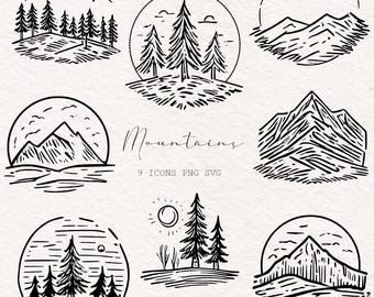 Mountain Sketches png svg | Hand-Drawn Mountain Clipart | Minimalist Line Art | Digital Download | Outdoor Adventure Graphics | Landscape