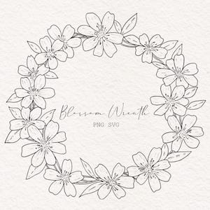 Couronne de fleurs de cerisier, dessin au trait couronne de fleurs, couronne de fleurs png, cadre de fleurs, guirlande dessinée à la main, cercle floral png svg, fleur de vecteur