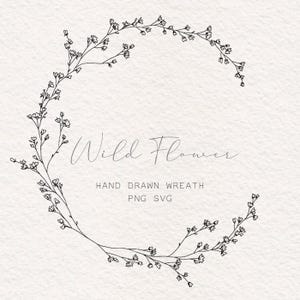 Wilder Blumenkranz, floraler Lorbeerkranz, minimale Linie Kunst, floraler Rahmen, botanischer Rahmen, Blumenrand, Wilde Blume png svg, Blätter png