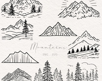 Mountain Sketches png svg | Hand-Drawn Mountain Clipart | Minimalist Line Art | Digital Download | Outdoor Adventure Graphics | Landscape