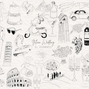 Italienische Hochzeit Clipart PNG SVG Set | Handgezeichnete Illustrationen | Bestimmungsort Hochzeitsgraphiken | Romantische Italien Hochzeits-Elemente