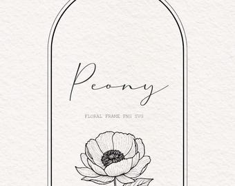 Minimalist Peony Flower Frame, Fine Line Art (SVG, PNG)
