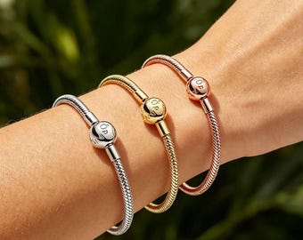 925 Silber Bettelarmband für Frauen,Pandora Schlangenkette Armband,minimalistisches Bettelarmband,Silber, Gold & Rosévergoldet,Geschenk für Sie