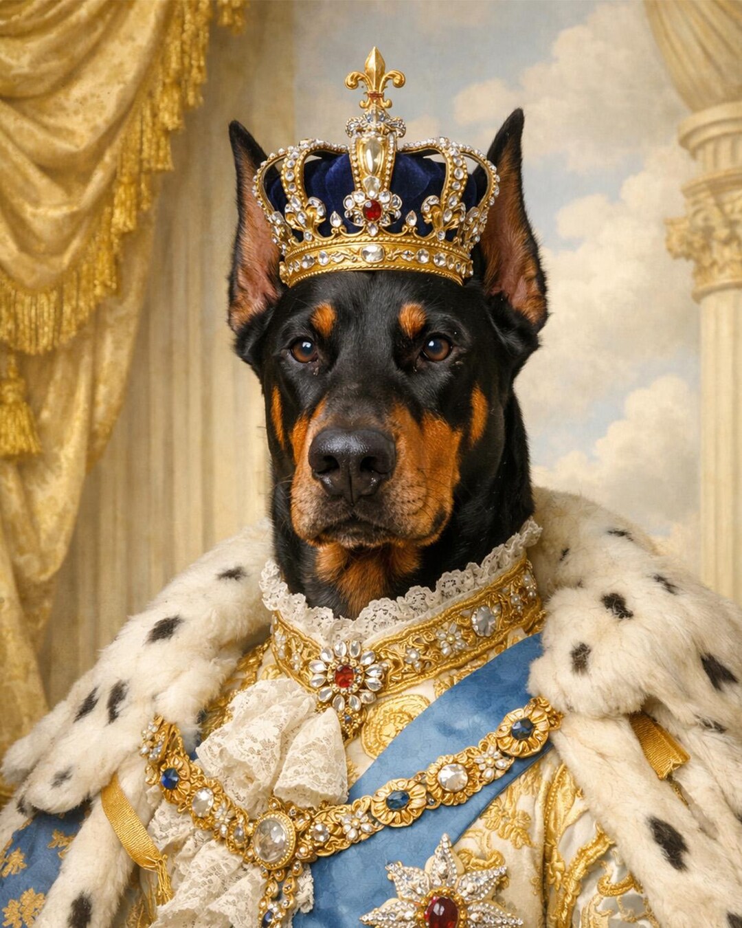 Custom Royal Pet Portrait, Regal King Queen Dog Painting, Personalized ...