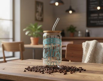 ガラス缶タンブラー、竹製の蓋とストロー付きアイスコーヒーカップ、コーヒー好きへのギフト