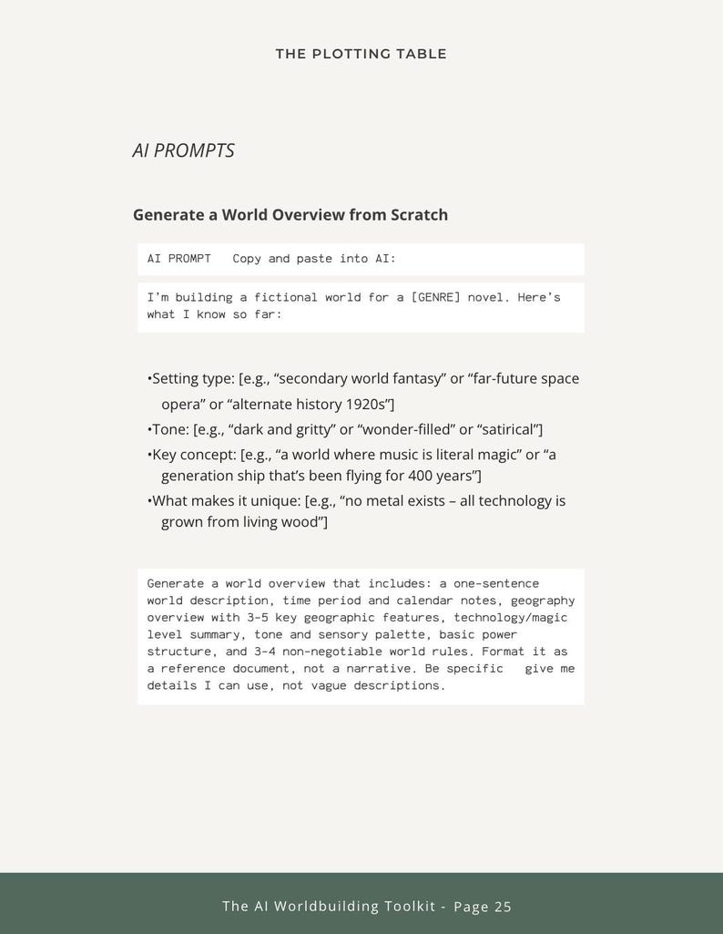 AI Worldbuilding Toolkit | Templates + Prompts for Building Fictional Worlds with AI (Digital PDF) image 9