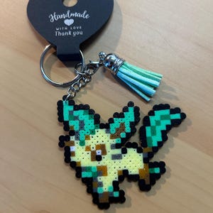 Handmade Pokemon Leafeon bead sprite keyring bag charm