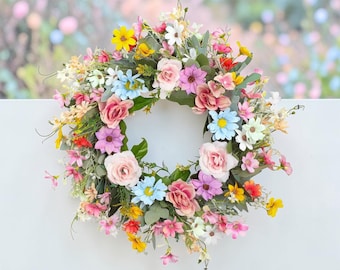 Daisy Flower Wreath Spring Door Wreath Farmhouse Floral Wreath Easter Decor Front Door Wreath Rustic Spring Wall Decor